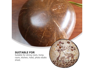 Гравированная кокосовая чаша Кокосовые скорлупы Большой набор для подачи Чаша Держатель Натуральный