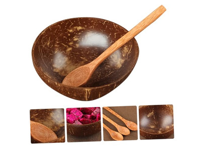 Кокосовая чаша с дизайном пальмы с чашами из скорлупы Набор деревянных плетеных салатов Ручная работа